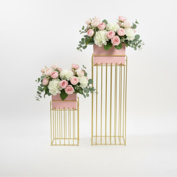 Elegant Pink Gold Steel Planter Stand Set