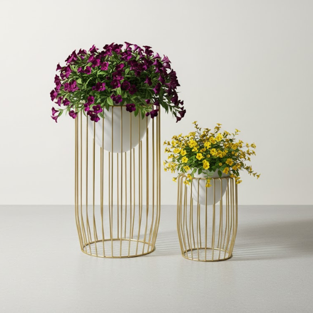 Grandeur White Cage Steel Planters (Set of 2)