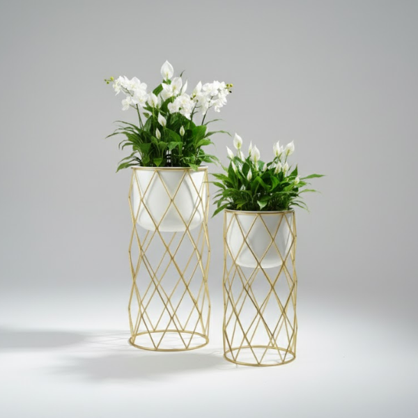 Luxury Lattice Gold Steel Planter Set