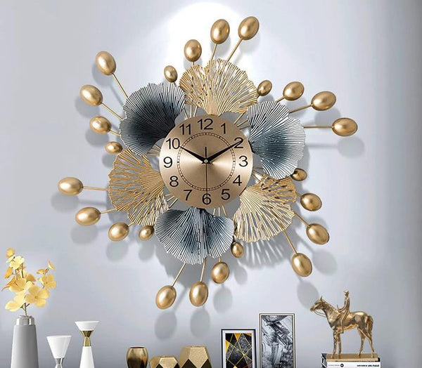 Azure Bloom Garden Clock – Gold & Teal (40" x 18")