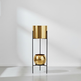 Luxe Golden Two-Tier Steel Planter Set