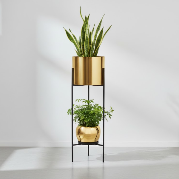 Luxe Golden Two-Tier Steel Planter Set