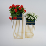 Blue Rectangle Steel Pot Planter Set
