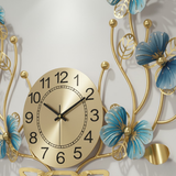 Golden Deer Antler Floral Wall Clock – Gold & Blue (21" x 22")