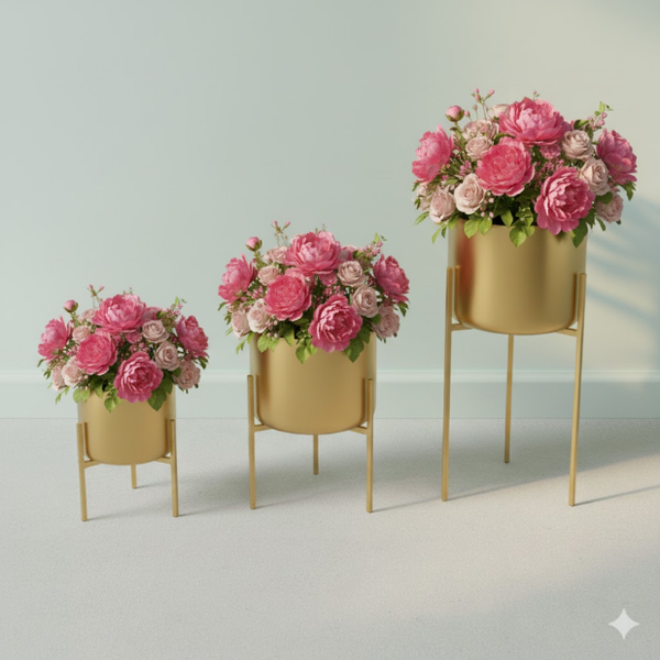 Luxe Gold Steel tree- tier Planter set