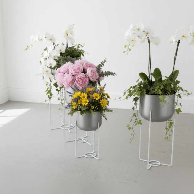 Modern Silver Luxe tree-tier Planter set