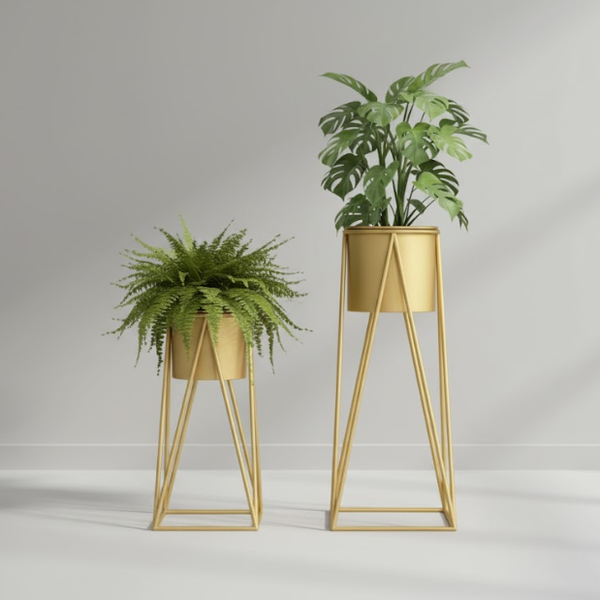 Contemporary Gold Steel Planter set