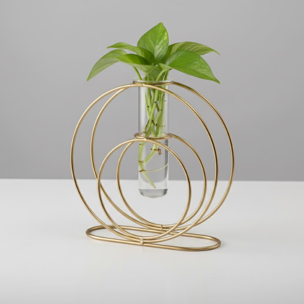 Golden Rings Modern Glass Tube Planter