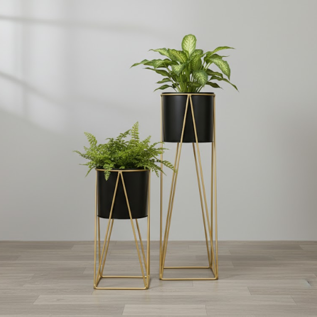 Urban Black & Gold Steel Planter set
