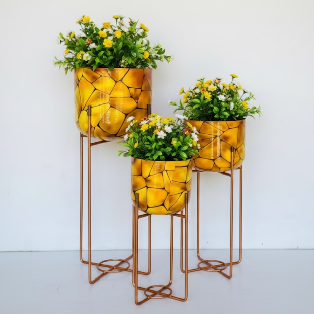 Premium Golden Steel Planter with Stand