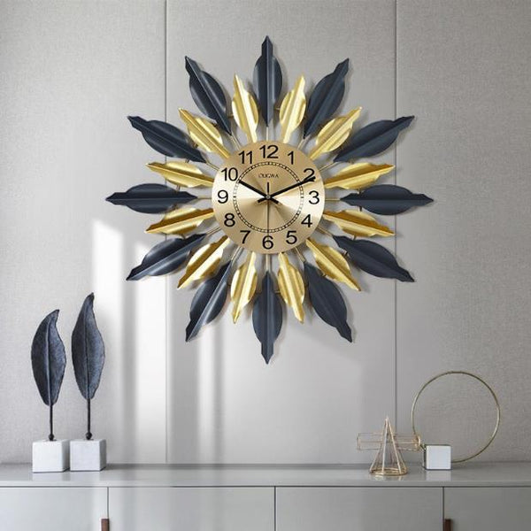 Riviera Leaf Medallion Wall Clock – Multi‑Tone (24" x 24")