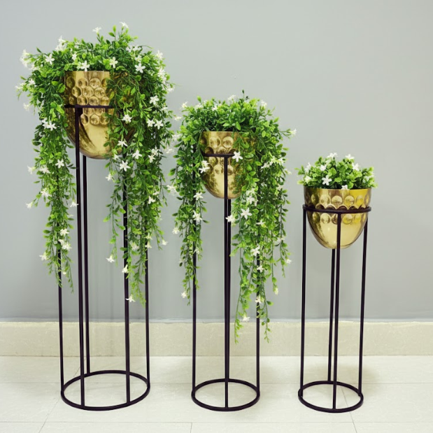Golden Steel Decorative Pot Combo (Set of 3)