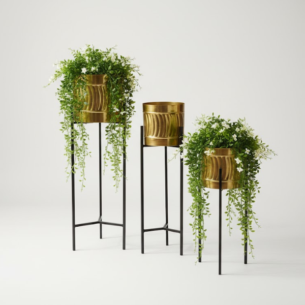 Premium Golden Steel Planter Set