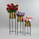 Premium Golden Steel Planter Set with Stands – Set of 3