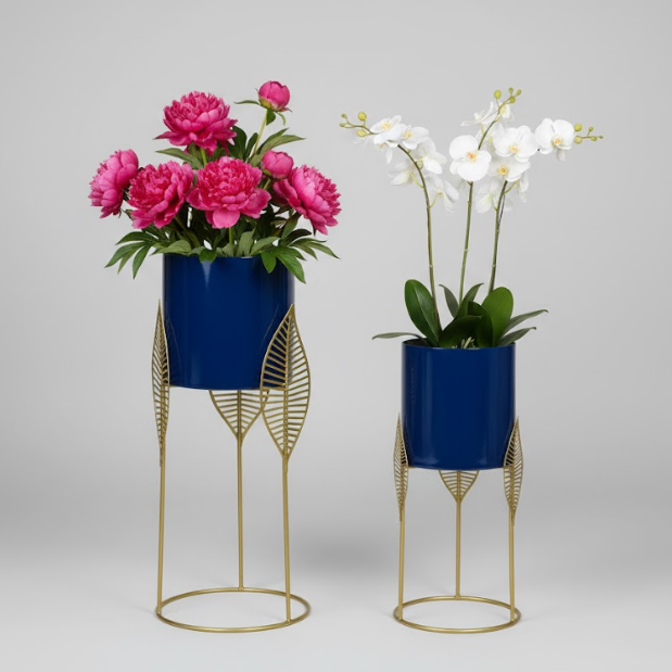 Blue Leaf Tall Steel Planters