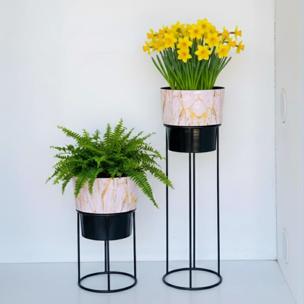 Luxe Marble Steel Planters Set