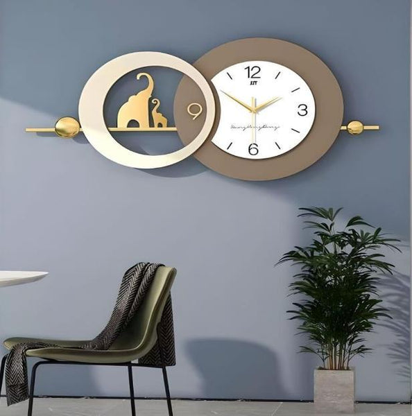 Lunar Halo Crescent Wall Clock – Dual‑Ring Gold (30" x 15")