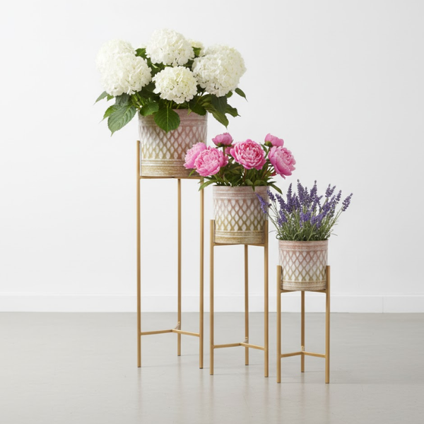 Tall Gold Metal Planters – Set of 3