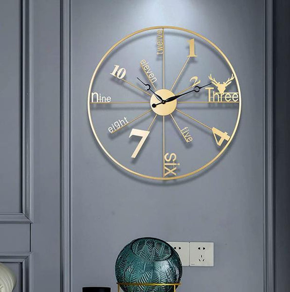 Spoke Dial Word‑Numeral Clock – Black & Gold (24" x 24")