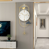 Azure Bloom Symphony Wall Clock – Gold & Aqua (48" x 22")