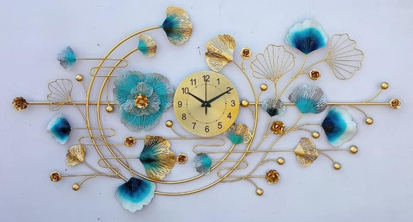 Azure Bloom Garden Clock – Wide (48" x 23")
