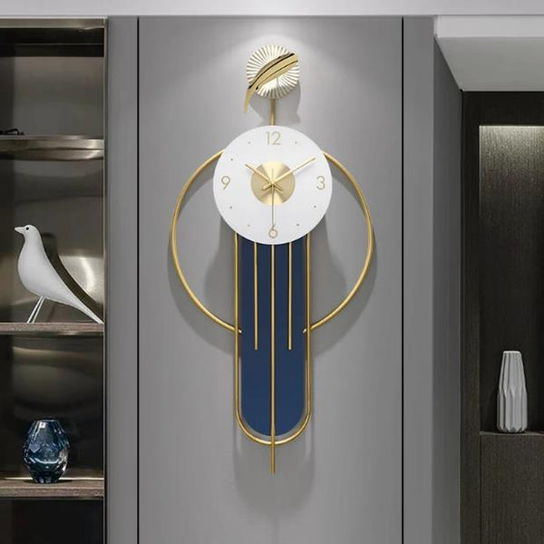 Azure Ginkgo Orbit Wall Clock – Gold & Teal (15" x 32")