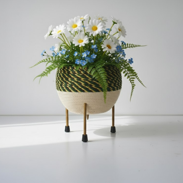 Multi-Color Macramé Accent Steel Pots