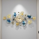 Azure Ginkgo Orbit Clock – Gold & Teal (24" x 24")
