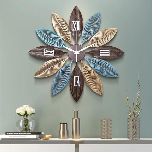 Azure Bloom Garden Clock – Wide Statement (48" x 23")