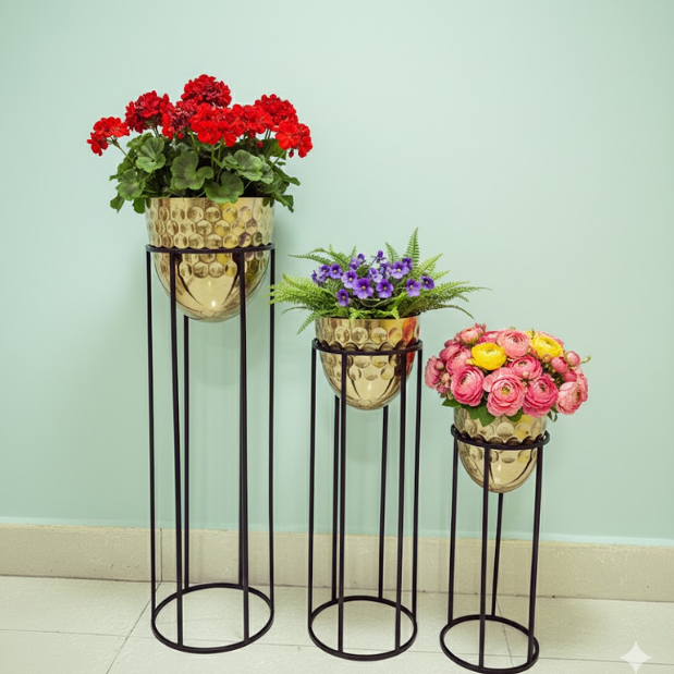 Golden Steel Decorative Pot Combo (Set of 3)