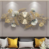 Ginkgo Garden Panorama Wall Clock – Gold & Teal (48" x 24")