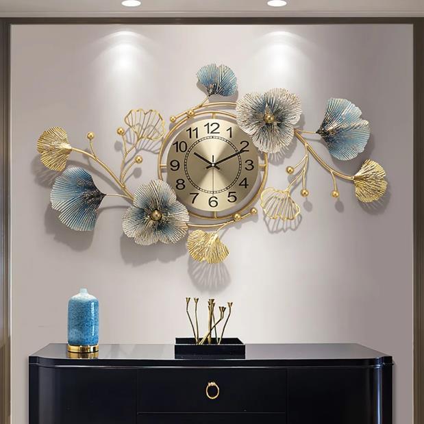 Azure Ginkgo Orbit Clock – Vertical (22" x 40")