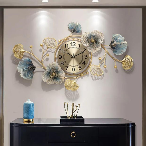 Azure Ginkgo Orbit Clock – Vertical (22" x 40")