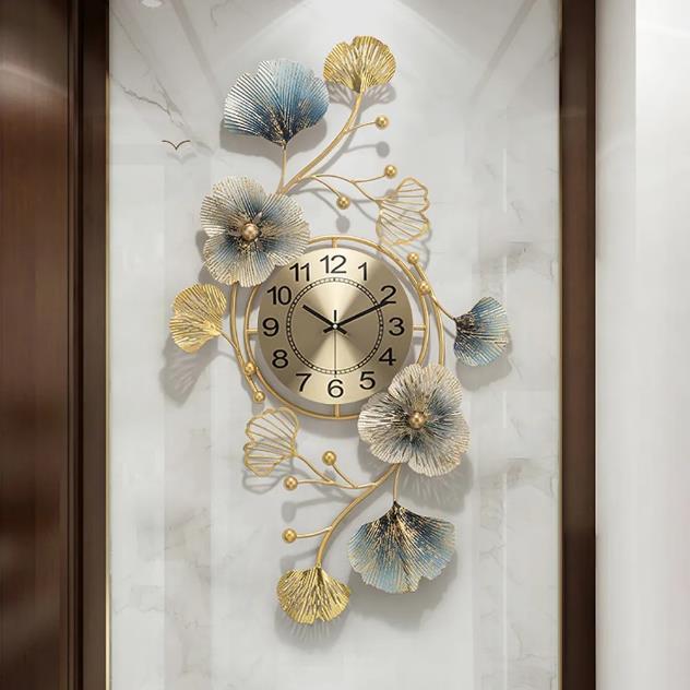Azure Ginkgo Orbit Clock – Blue Gold Finish (40" x 22")