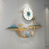 Ginkgo Trellis Vertical Wall Clock – Gold & Jade (48" x 24")