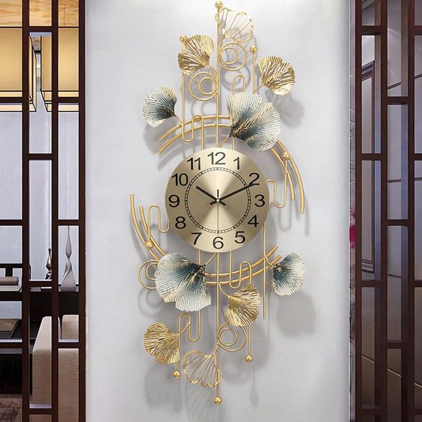 Ginkgo Garden Panorama Wall Clock – Gold & Teal (36" x 18")