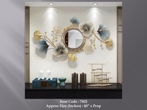 Luxury Floral Branch Wall Mirror – Gold & Blue