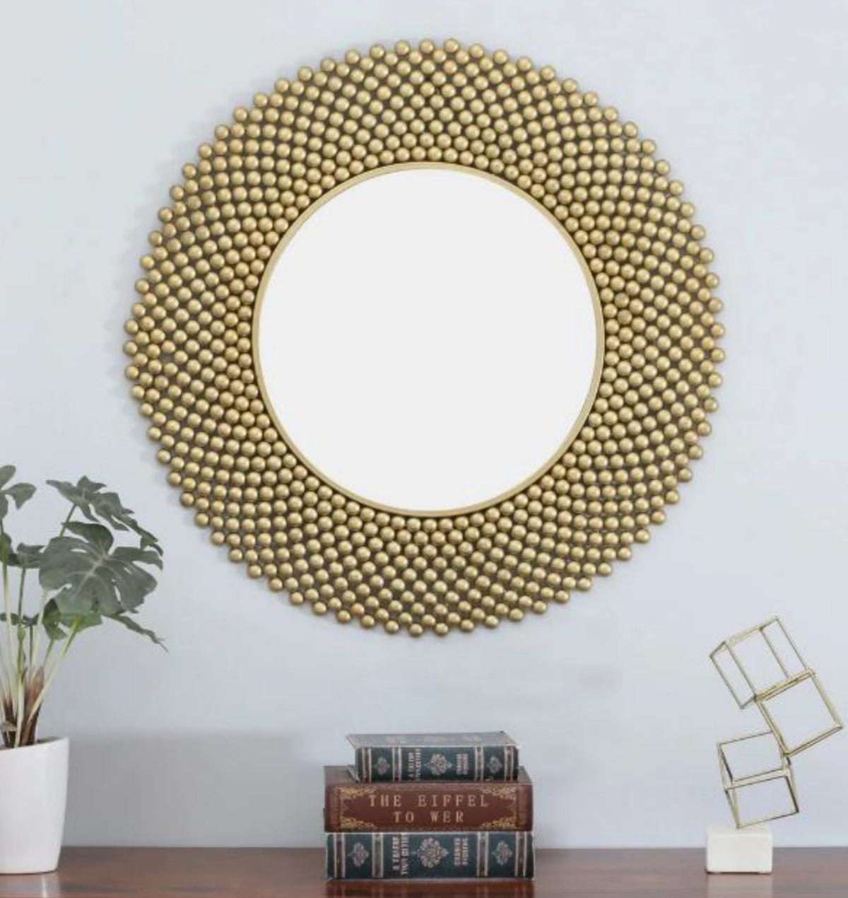 Micro‑Stud Cascade Round Mirror