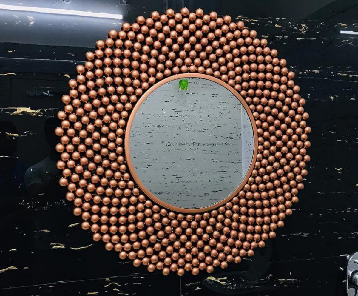 Micro‑Stud Cascade Round Mirror - Copper