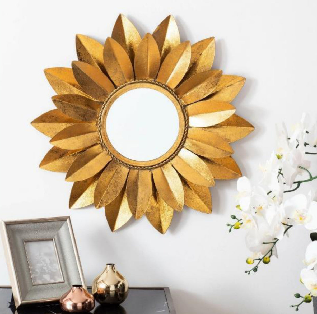 Gilded Sunray Petal Mirror
