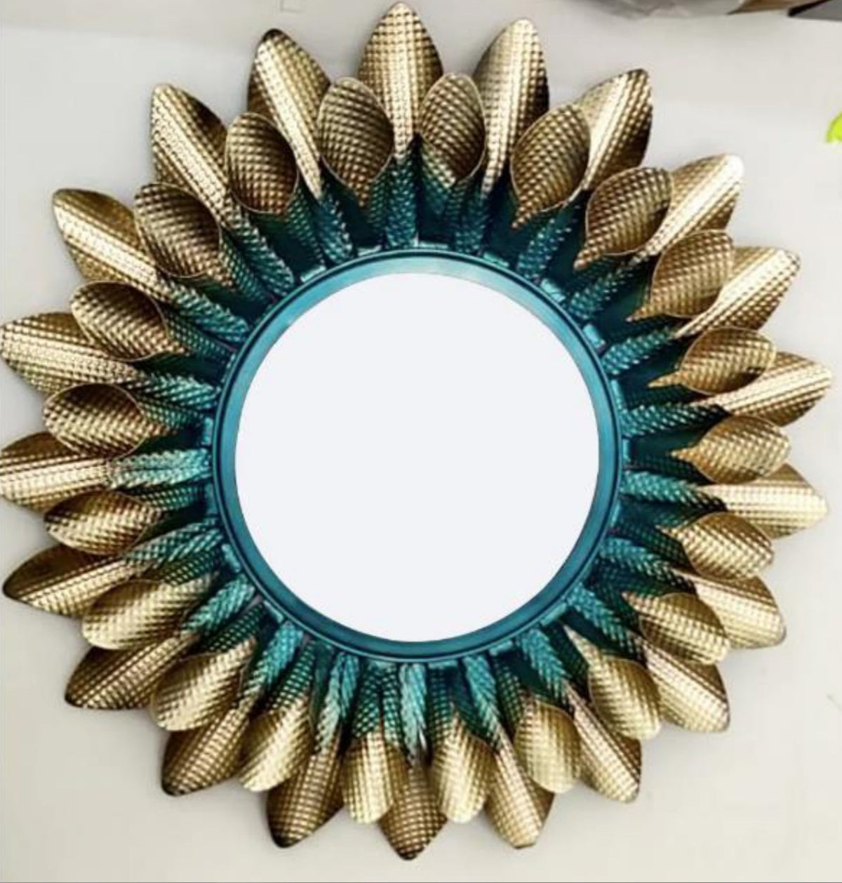 Embossed Petal Halo Mirror - Gold/Teal