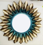 Embossed Petal Halo Mirror - Gold/Teal